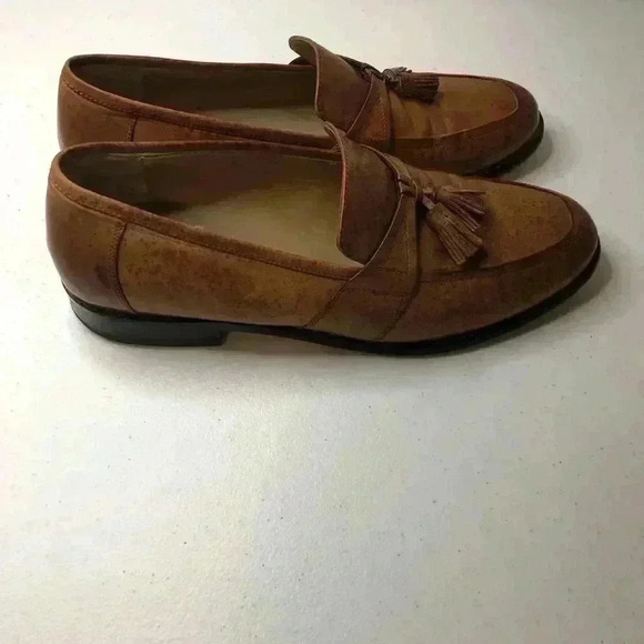 Johnston and Murphy Mens 10M Honey Tan Speckled Slip on Tasseled Leather Loafers - Picture 4 of 10